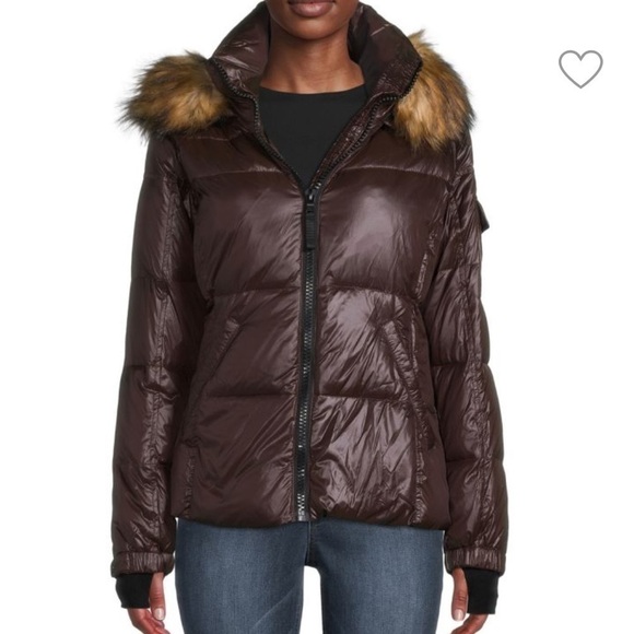 S13 NEW YORK BROWN PUFFER JACKET WITH FAUX FUR HOOD TRIM SIZE XL NWT SALE! - Picture 10 of 11
